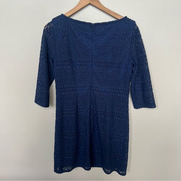 Jessica Howard Lace Overlay 3/4 Sleeve Elegant Navy Lace Sheath Dress Size 8 - Picture 5 of 11